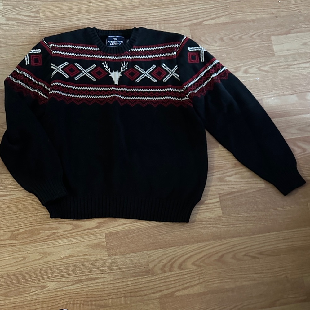 American Living Black and Red Geometric Crewneck  Ski Sweater
Men or women